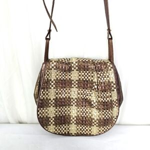 Vintage Sharif Metallic Gold Brown Woven Leather Crossbody